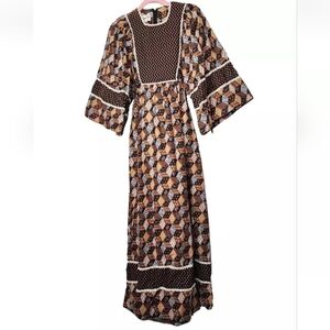 1970s Young Innocent by Arpeja Vintage Patchwork Print Maxi Dress Size S